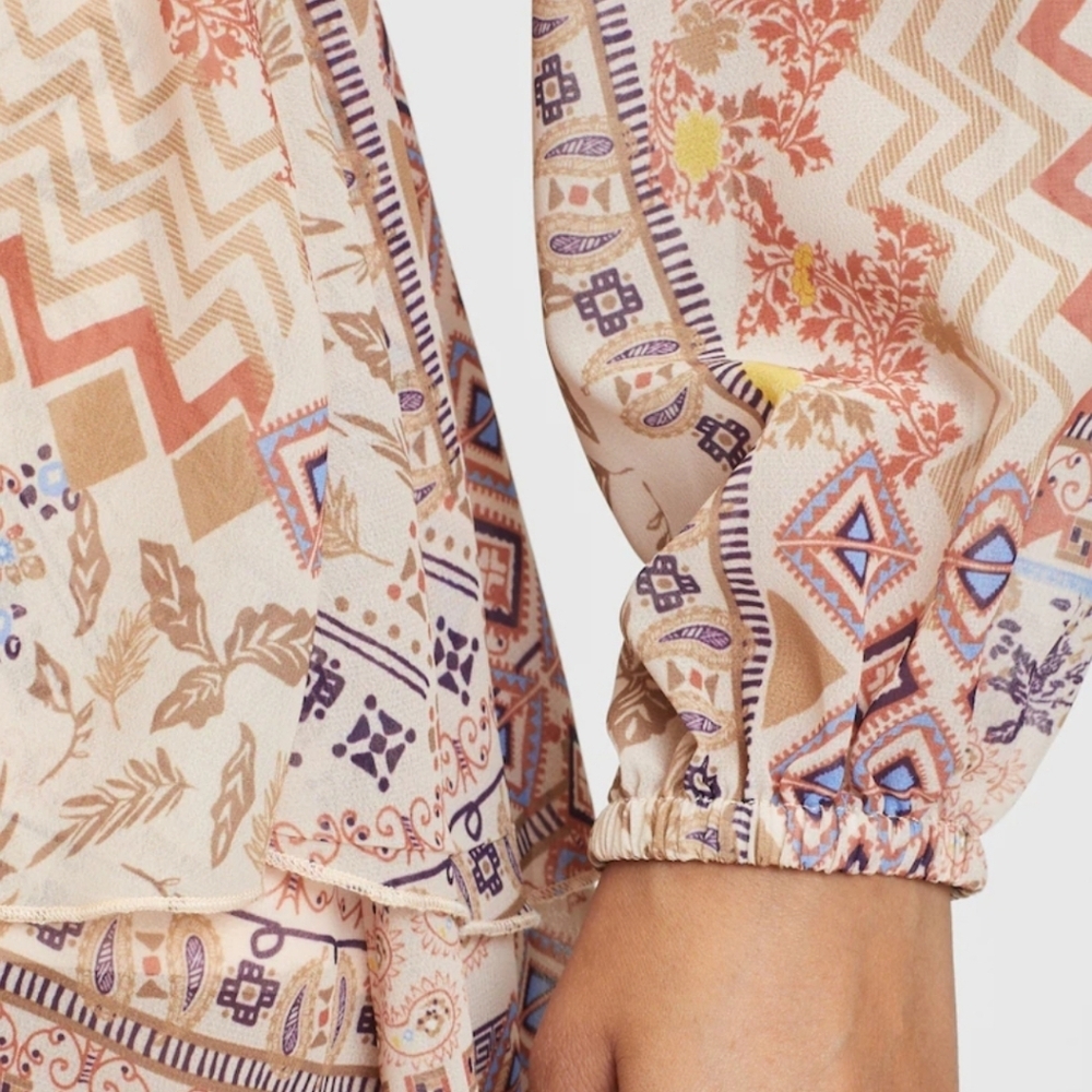NWT LASCANA About You Long Sleeve Boho Shirt Dress Mixed Print Size 2 - Picture 3 of 16